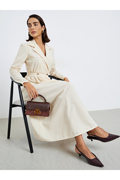 Styli Cream Collared Long Sleeve Midi Blazer Dress