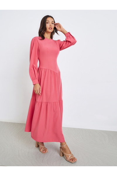 Styli Women Solid Tiered Maxi Dress