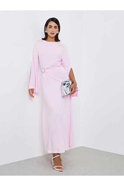 Styli فستان ميدي للحفلات بأزرار من اللؤلؤ الصلب عند الخصر