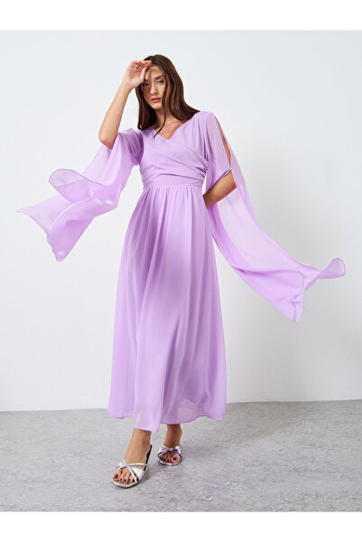 Take Two By Styli Women Maxi Dress with Slit Flowing Sleeves