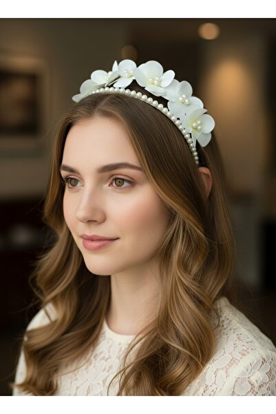 BagsMadame İncili Çiçekli Gelin Tacı Lohusa Taç ,Gelin Taç, İkili Taç