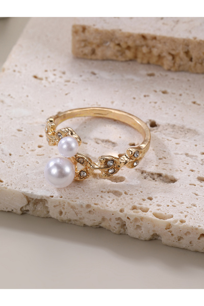 Take Two By Styli Rhinestone Faux Pearl Embellished Ring