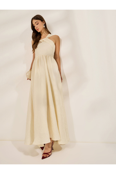 Styli Off White Jacquard Sleeveless Maxi Dress
