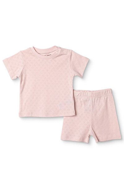 ebebek Hello Baby HelloBaby Kız Bebek Kısa Kol Pijama Takımı Jakar Örme Bisik...