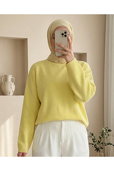 Modamorfo Round Neck Casual Knitwear Sweater -Yellow