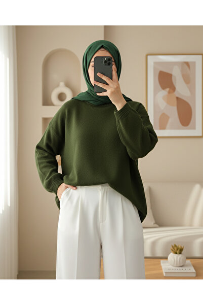 Modamorfo Round Neck Casual Knitwear Sweater - Khaki