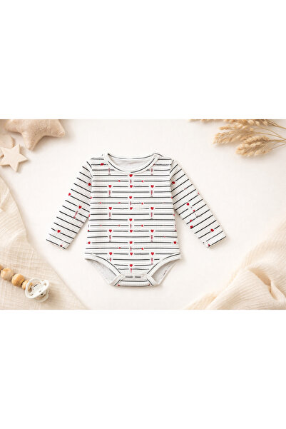 AKİ MODA KİDS Girl Boy Baby Unisex Striped Heart Pattern Long Sleeve Baby Bod...