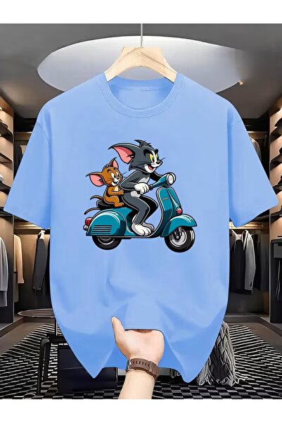 oneagılyazı Men's and Women's Tom & Jerry Motorcycle Graphic T-Shirt