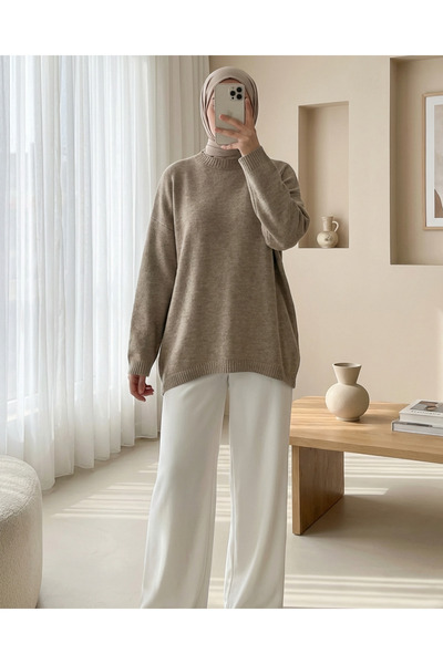 Modamorfo Round Neck Casual Knit Sweater - Light Mink