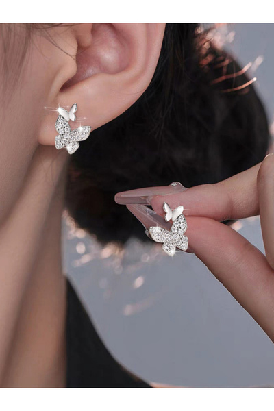 Take Two By Styli Silver Embellished Butterfly Shape Earrings