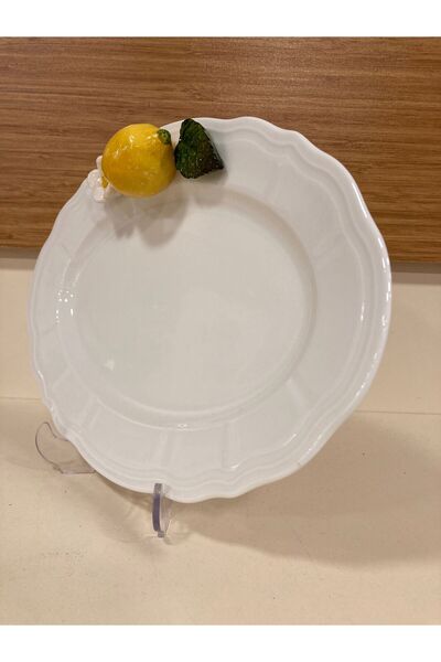 PLUS HOME TABAK OVAL SERVİS EL YAPIMI LİMON DEKORLU PORSELEN 30 CM