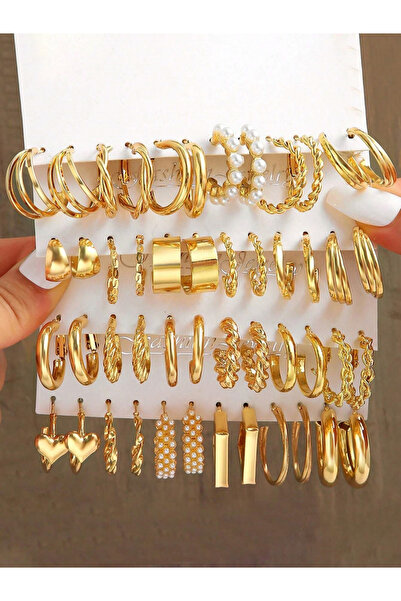 Take Two By Styli طقم أقراط ذهبية حلقية مكون من 6 أزواج