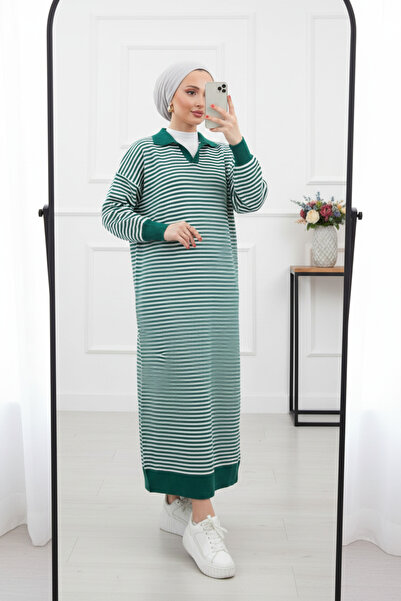 Kirazca Butik Women Sweater Dress Slim Striped V-Neck Knitwear