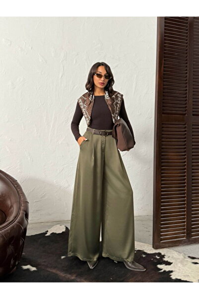 TOPSHOW High Waist Wide Leg Satin Trousers