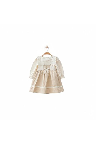 Liloa Kız Çocuk Kare Yakalı Krem Astarlı Elbise