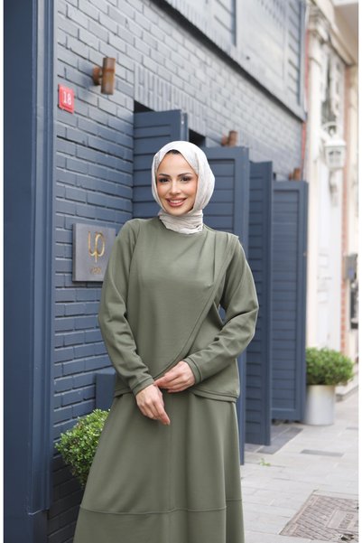 NİSUM MODA طقم مودال مع تنورة بقصة متقاطعة