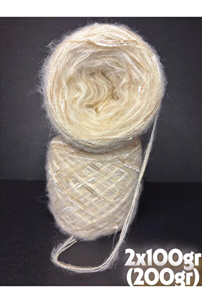 Ana&Kuzusu İplik Krem (2 kat) ince elit moher, floş sihirli kelebek (3 kat sarım) örgü ip 200gr