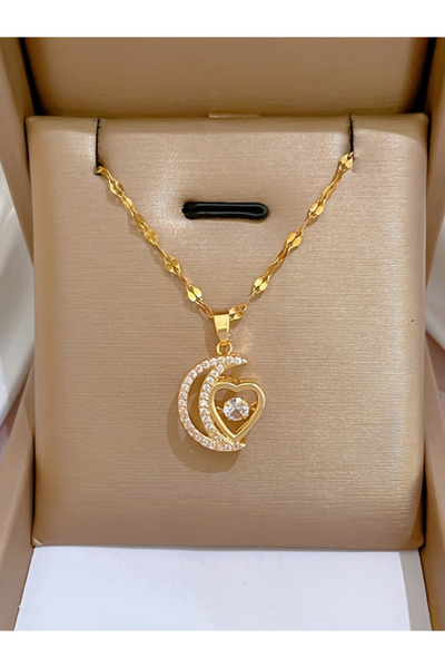 Take Two By Styli Moon and Heart Shape Drop Necklace