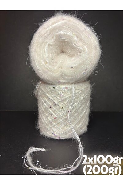 Ana&Kuzusu İplik Krem (2 kat) ince elit moher, kristal çok renkli pul (3 kat ...