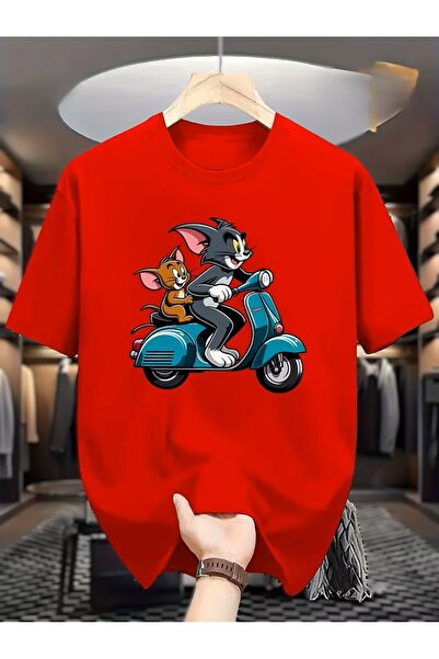 oneagılyazı Men's and Women's Tom & Jerry Motorcycle Graphic T-Shirt