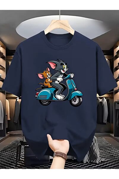 oneagılyazı Men's and Women's Tom & Jerry Motorcycle Graphic T-Shirt