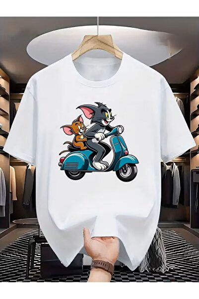 oneagılyazı تي شيرت برسومات دراجة نارية توم وجيري للرجال والنساء
