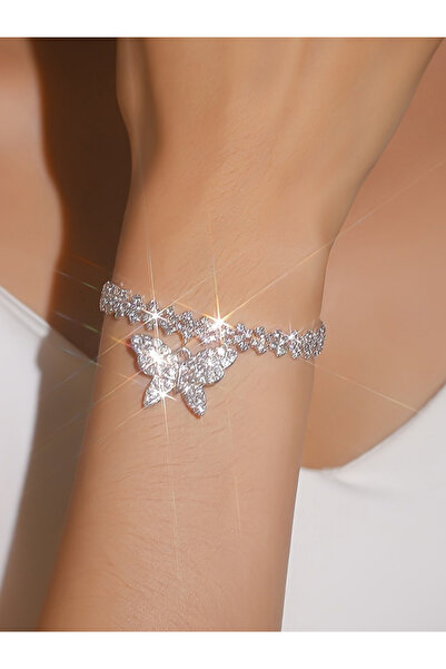 Take Two By Styli Rhinestone Butterfly Inlaid Charm Bracelet