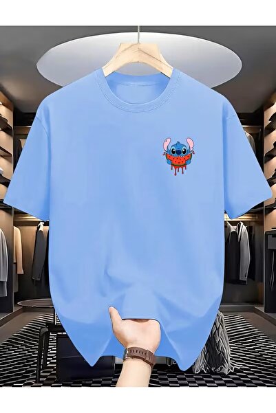 oneagılyazı Stitch Eating Watermelon Patterned T-Shirt