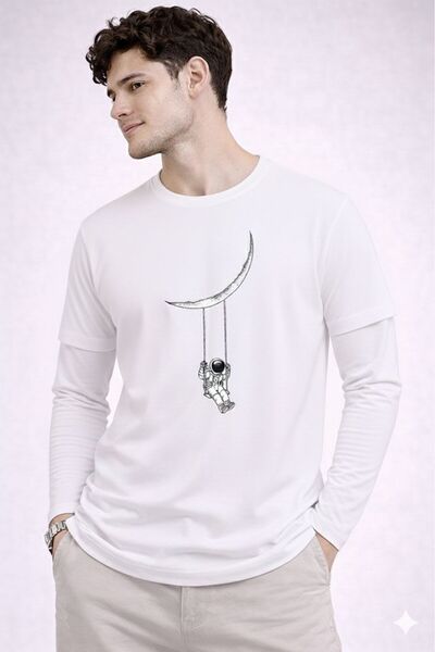 Me&On WEAR Unisex Astronaut and Moon Patterned Printed Long Sleeve T-Shirt