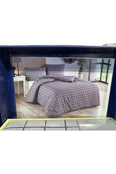 alinastore Grey-Black Checked Double Bedding Set