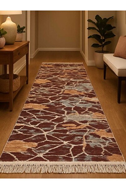 OEM Traditional Carpet, size 80 x 300 cm brown and cream, model Geometric 02