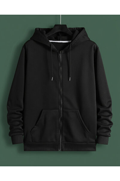 Syndra سترة بغطاء للرأس بسحاب أسود للجنسين