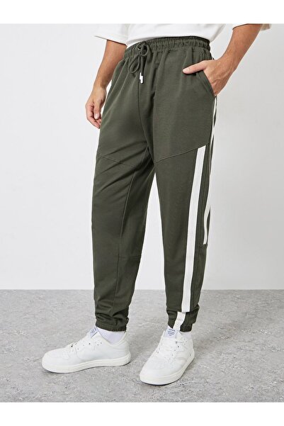Styli Olive Green Twill Tape Oversize Joggers