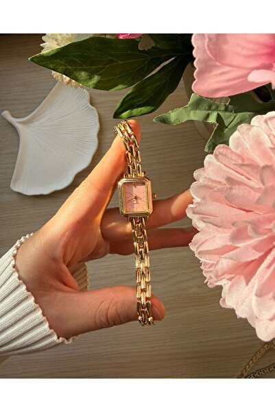 rubsey Retro Minimal Metal Kordon Vintage Kadın Kol Saati İçi Pembe