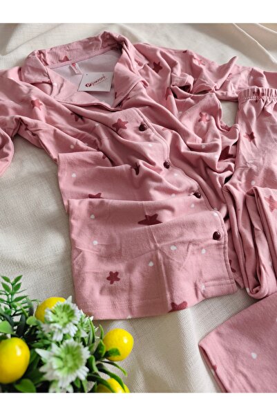 Pijamoni Süet Kumaş Önü Düğmeli Uzun Kollu Kadın Pijama Takımı S/M-L-XL-2XL