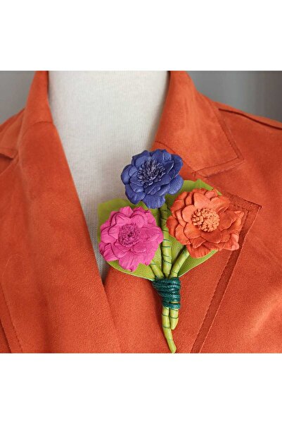 DENİZA BİJUTERİ Natural Deriden Buket Broş