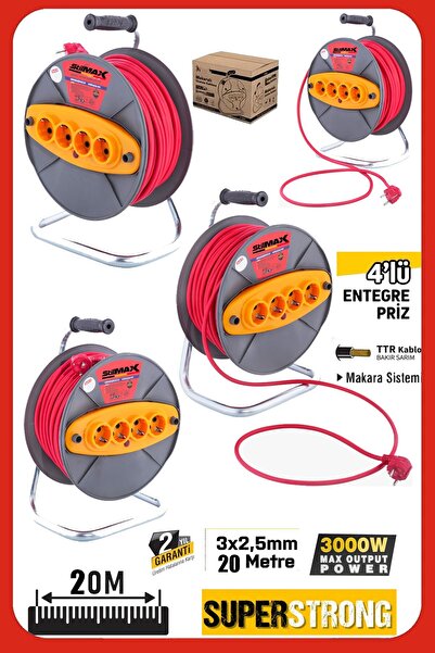 stilmax Atölye ve Ev Tipi Makaralı Uzatma Kablosu 20mt – 3x2.5 mm² – 4 Priz D...