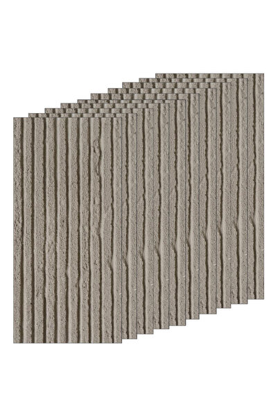 Teno Set of 10x 3D Teno® Wallpaper Panels, Striped Stone Design, 7.2 sqm, 120×60 cm, Light Grey