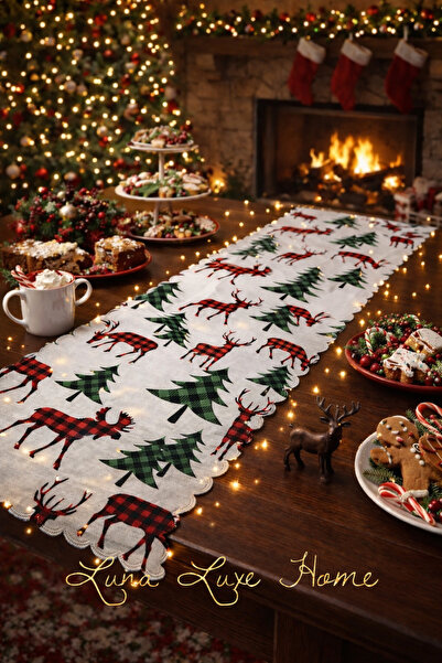 Luna Luxe Home Yeniyıl Özel Tasarım Yılbaşı Temalı Dijital Baskı Kadife Kumaş...