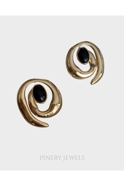 Pinery Jewels Oval Taşlı C Küpe Çifti