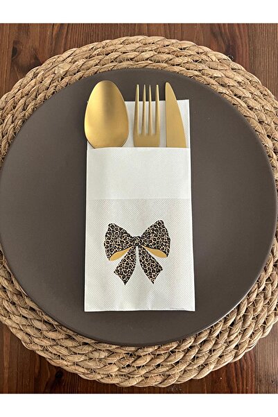 kidspartim مناديل أنيقة على شكل فيونكة ليوبارد مطبوع مع جيب كنغر أبيض 12قطعة