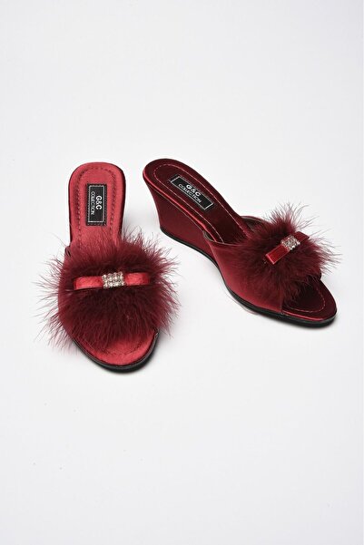 MİSS AYZA İÇTEN GELEN ŞIKLIK Gc 170 Gift and Dowry High Feta Women's Slippers with Stone and Feather Detail