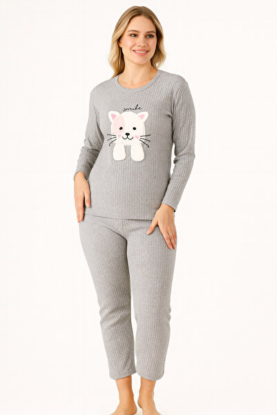 Lila Women's Light Gray Transitional Pajama Set – Soft Fabric, Comfortable Fit, Stylish Home & Sleep Set