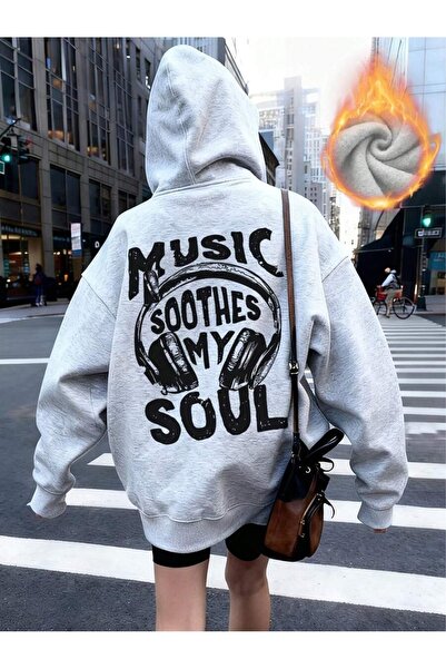 WESTİMO Women's Gray Soothes Soul 3 Thread O Oversized K Hooded Hoodie Sweats...