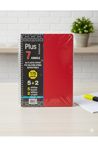 Srctech دفتر ملاحظات A4 مع 5+2 فواصل، 7 مواضيع، 175 ورقة، 5 مربعات، 2 خطوط، غلاف بلاستيكي حلزوني مع فواصل