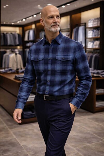 DENİZLİFE Men's Dad Double Pocket Shirt