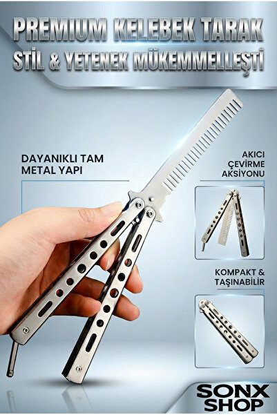 sonx Paslanmaz Çelik Katlanabilir Kelebek Tarak – Dayanıklı Metal Erkek Şekil...