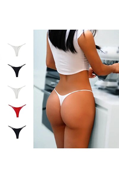 CENSEY 5'li Paket Kadın İpli String Tanga Seti - Karışık Renkli Konforlu Külo...