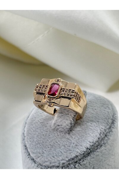 divakse خاتم فولاذي مرصع بحجر الزركون باللون العنابي والذهبي