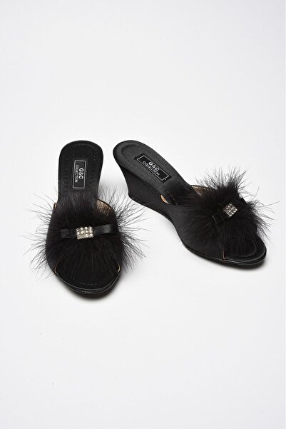 MİSS AYZA İÇTEN GELEN ŞIKLIK Gc 170 Gift and Dowry High Feta Women's Slippers with Stone and Feather Detail